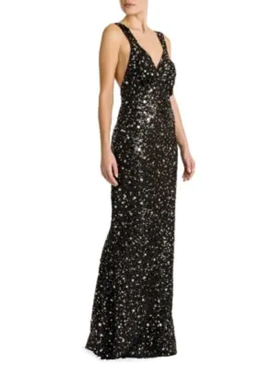 Shop Attico Sequin Stars Sleeveless Gown In Black