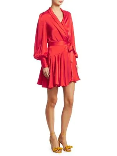 Shop Zimmermann Wrap Silk Mini Dress In Scarlet