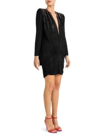 Shop Attico Fluid Jersey Drop-waist Mini Dress In Black