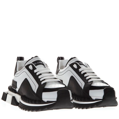 Shop Dolce & Gabbana Super King Two Color Leather Sneakers In Black/white
