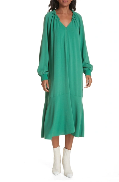 Shop Tibi Savanna Crepe Midi Dress In Green