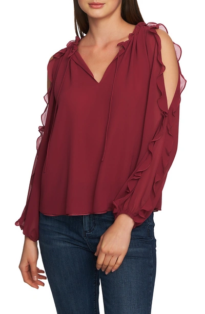 Shop 1.state Ruffle Cold Shoulder Top In Plumberry