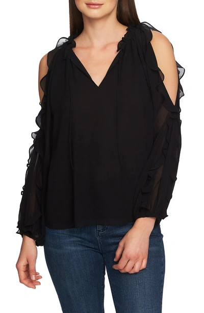 Shop 1.state Ruffle Cold Shoulder Top In Rich Black