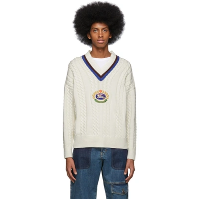 Shop Burberry White Bedworth V-neck Sweater In 110256wht
