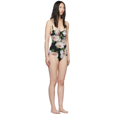 Shop Dolce & Gabbana Dolce And Gabbana Black Rose One-piece Swimsuit In Hnt67 Black