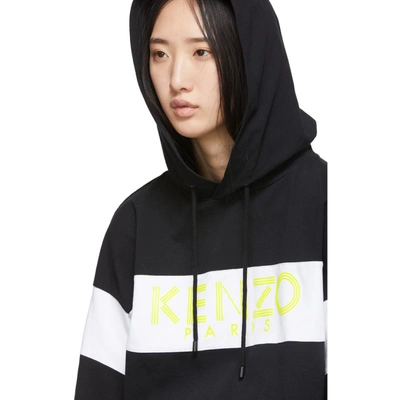 Shop Kenzo Black And White Logo Hoodie In 99 - Black