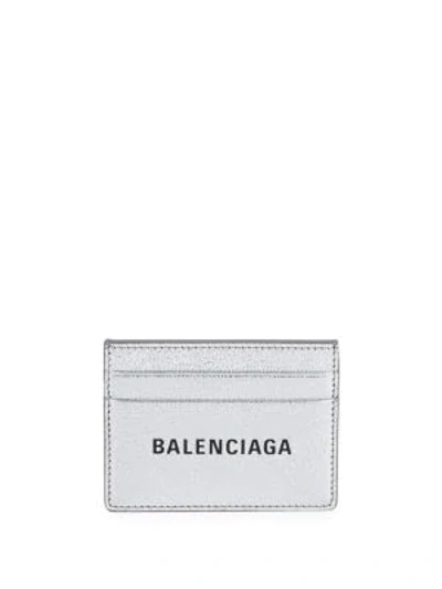 Shop Balenciaga Everyday Metallic Leather Card Case In Argento