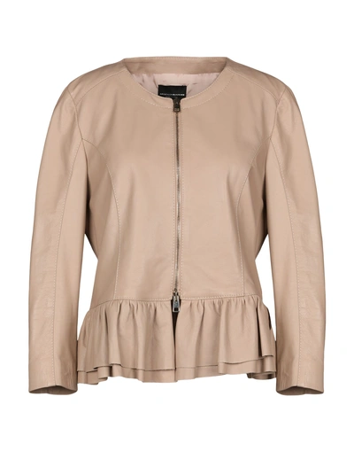 Shop Atos Lombardini Leather Jacket In Sand