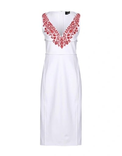 Shop Dsquared2 Woman Midi Dress White Size M Viscose, Polyamide, Elastane, Glass, Cotton