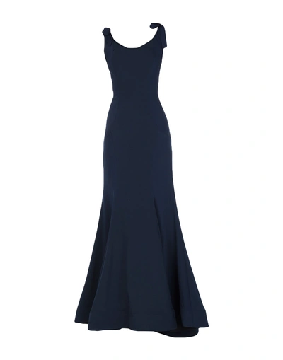 Shop Mikael Aghal Long Dresses In Dark Blue