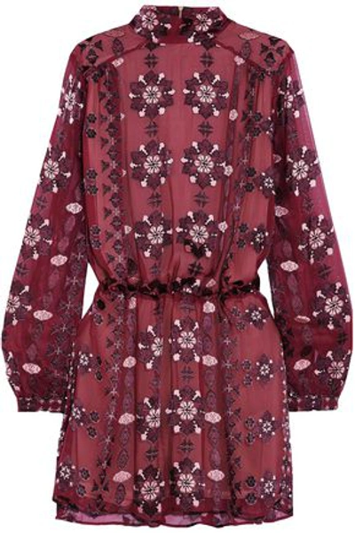 Shop Pierre Balmain Woman Appliquéd Chiffon Mini Dress Plum