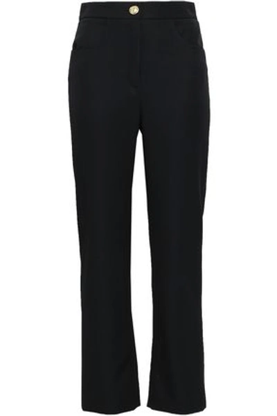 Shop Balmain Wool-twill Straight-leg Pants In Black