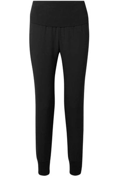 Shop Theory Kensington Ribbed Knit-trimmed Crepe Track Pants In Black