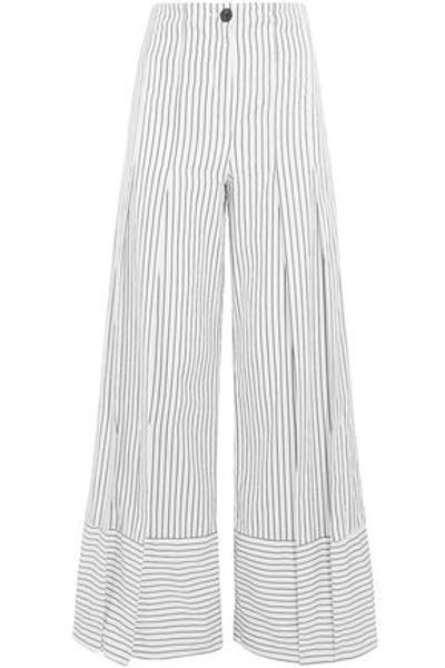 Shop Tome Woman Pleated Striped Cotton-poplin Wide-leg Pants White