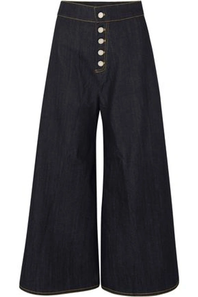 Shop Paper London Woman High-rise Wide-leg Jeans Dark Denim