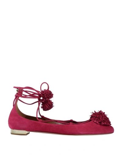 Shop Aquazzura Woman Ballet Flats Fuchsia Size 5 Leather In Pink