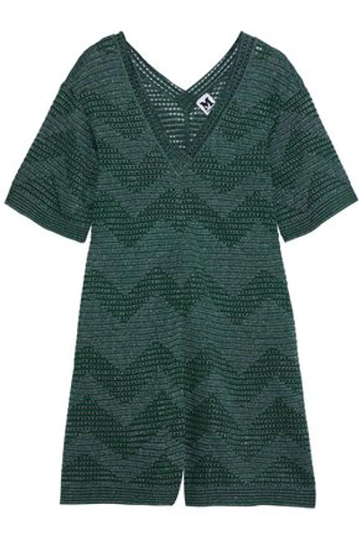 Shop M Missoni Woman Metallic Pointelle-knit Playsuit Emerald