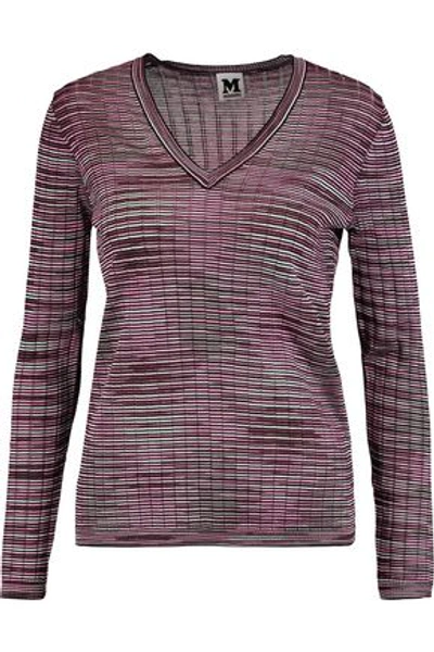 Shop M Missoni Woman Ribbed-knit Sweater Plum