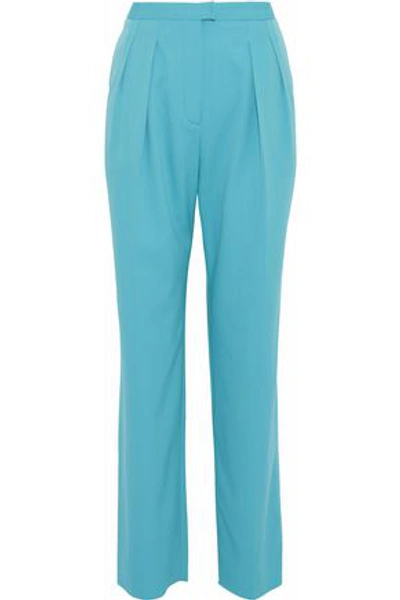 Shop Roberto Cavalli Pleated Wool-blend Straight-leg Pants In Turquoise