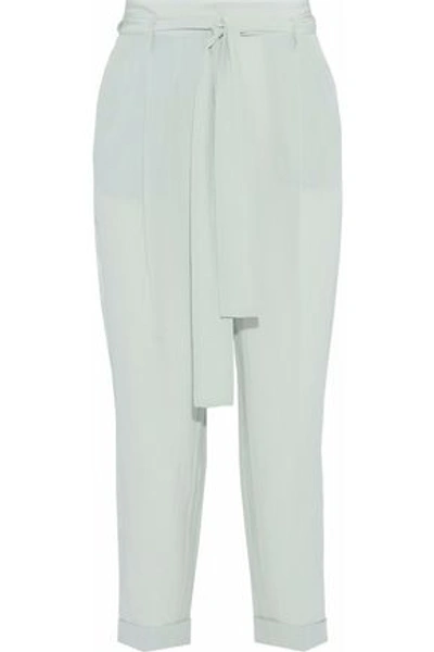 Shop Roberto Cavalli Woman Tie-front Silk Crepe De Chine Tapered Pants Mint