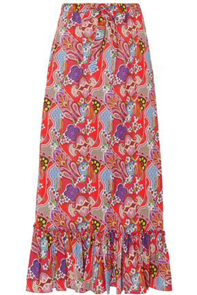 Shop Etro Woman Printed Cotton-voile Maxi Skirt Red