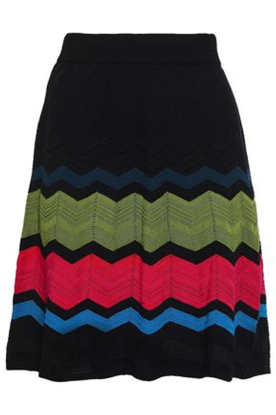 Shop M Missoni Woman Striped Crochet-knit Skirt Black