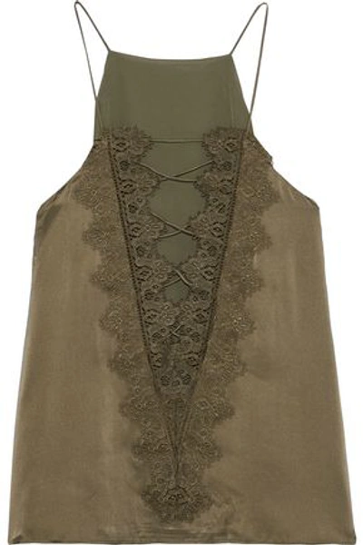 Shop Cami Nyc Woman Guipure Lace-trimmed Silk-satin Camisole Army Green