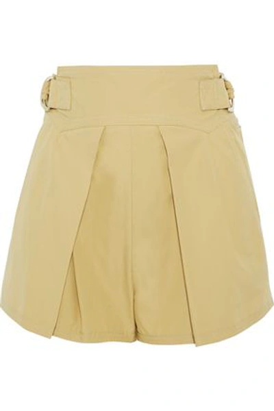 Shop Roberto Cavalli Woman Belted Pleated Cotton Shorts Beige