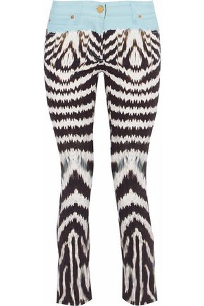 Shop Roberto Cavalli Woman Cropped Printed Low-rise Skinny Jeans Multicolor