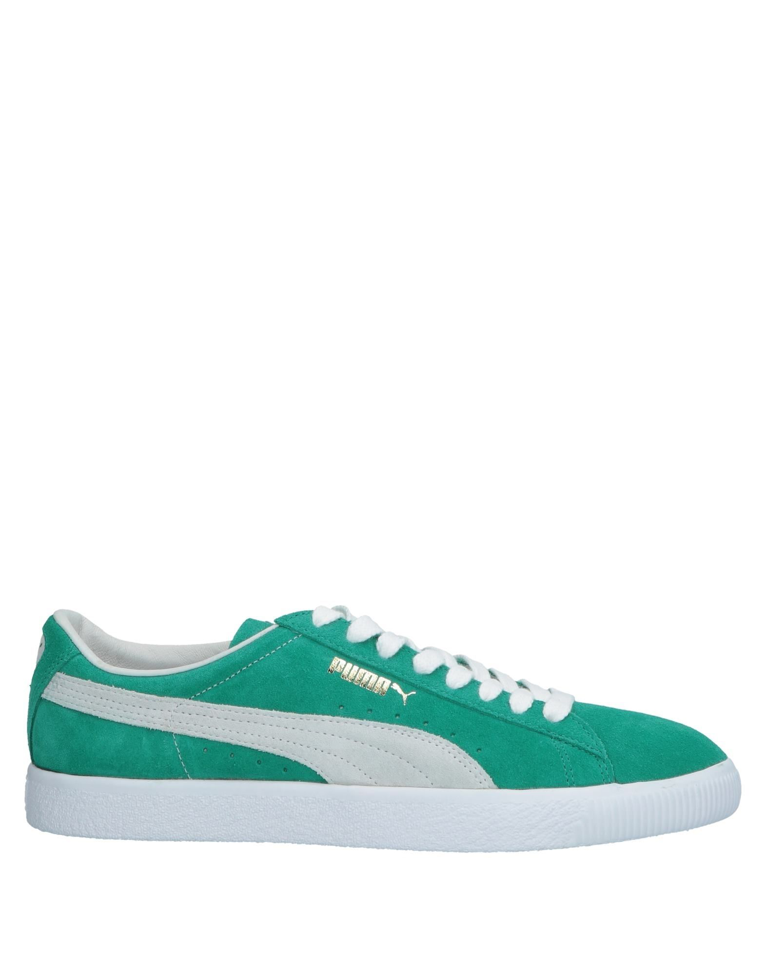 green suede puma sneakers