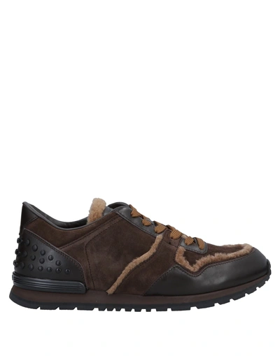 Shop Tod's Man Sneakers Dark Brown Size 9 Calfskin, Shearling
