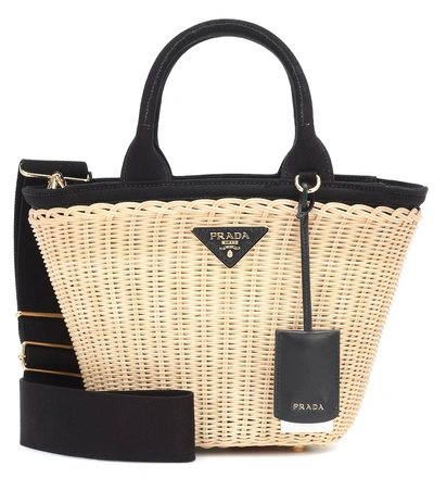 Shop Prada Straw Tote In Beige