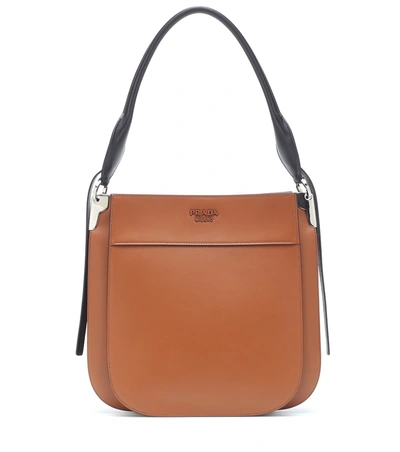 Shop Prada Margit Leather Shoulder Bag In Brown