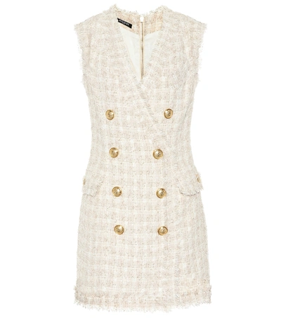 Shop Balmain Tweed Minidress In Beige