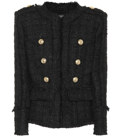 Shop Balmain Tweed Blazer In Black