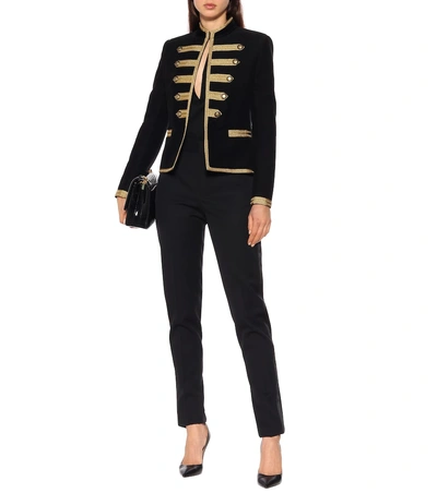 Shop Saint Laurent Embroidered Cotton-twill Jacket In Black