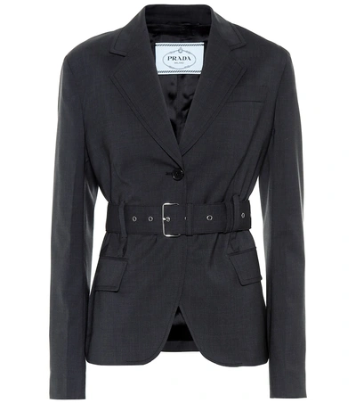 Shop Prada Belted Wool Jacket In Grey