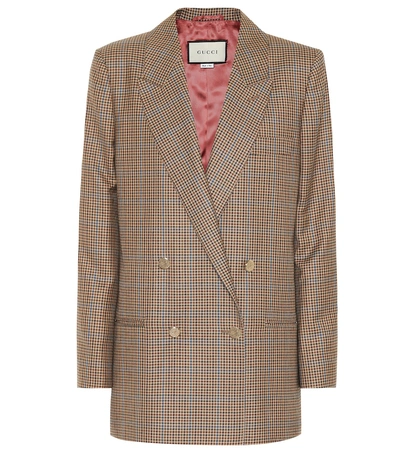Shop Gucci Checked Wool Blazer In Brown