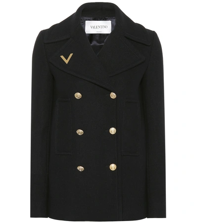 Shop Valentino Wool Peacoat In Black