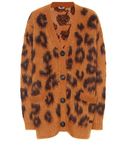 Shop Miu Miu Leopard Mohair-blend Cardigan In Brown