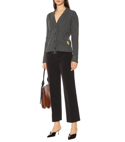Shop Prada Ribbed Wool And Cashmere Cardigan In Grey