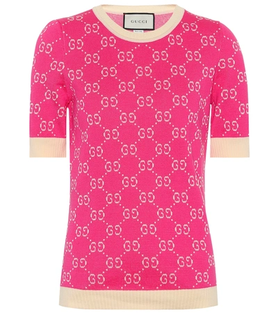 Shop Gucci Knitted Cotton Top In Pink