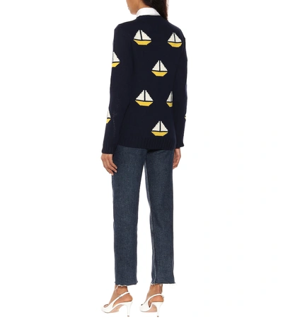 Shop Prada Wool And Cashmere Intarsia Sweater In Blue