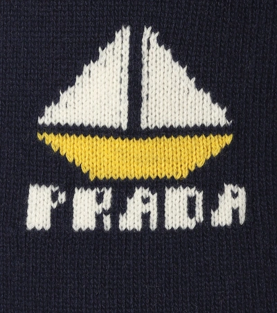 Shop Prada Wool And Cashmere Intarsia Sweater In Blue