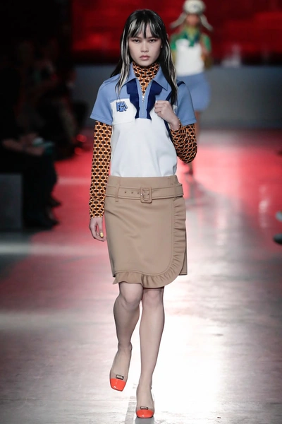 Shop Prada Technical Jersey Skirt In Beige