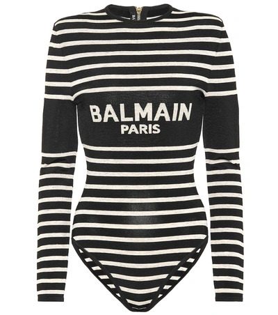 Shop Balmain Striped Bodysuit In Black