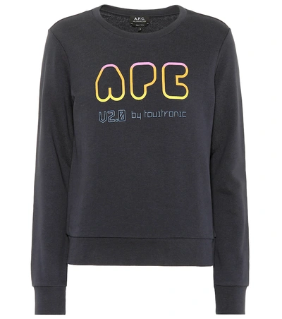 Shop Apc V2.0 Printed Cotton Sweatshirt In Blue