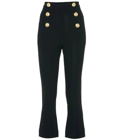 Shop Balmain Stretch Jersey Flared Cropped Pants In Black