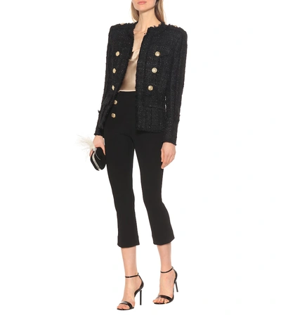 Shop Balmain Stretch Jersey Flared Cropped Pants In Black