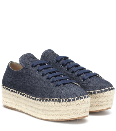 Shop Prada Denim Espadrille Sneakers In Blue